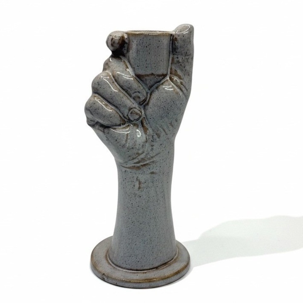 Bloomingville Stoneware Hand Taper Candle Holder Gray Glaze Figural Statue New